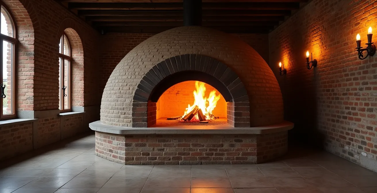 Four à bois traditionnel avec flammes dansantes